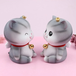 Cute angel cat piggy bank with gold crown and wings for home desktop decor