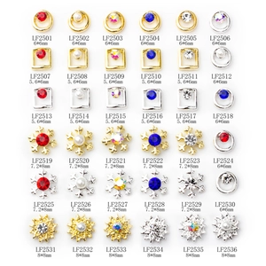 Set of 36 vintage metal alloy nail art charms with colorful rhinestones and floral designs