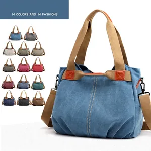 Large Capacity Canvas Tote Bag Women Vintage Casual Crossbody Bag With Adjustable Shoulder Strap