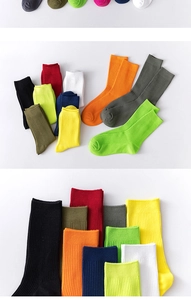Detailed view of colorful ribbed cotton crew socks in vibrant fluorescent shades