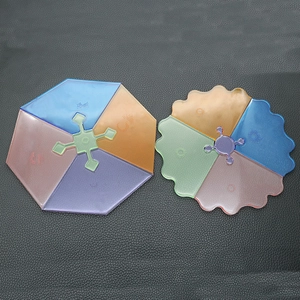 Detailed top view of irregular colorful translucent resin molds for DIY coasters