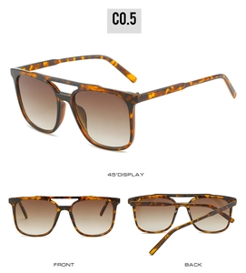 Detailed multi-angle views of square tortoiseshell sunglasses with brown gradient lenses