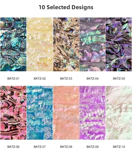 Detailed grid showing ten natural abalone shell nail art stickers in various vibrant colors