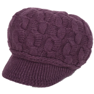 Gorro de punto trenzado morado oscuro para mujer con forro polar cálido para invierno