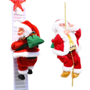 Electric climbing Santa Claus set featuring red suit on white ladder and gold bead chain