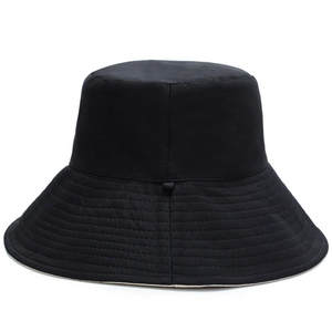 Classic black double-sided sun hat with wide brim and windproof rope for UV protection