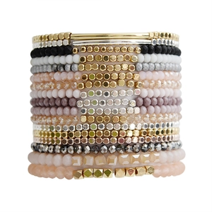Faceted Crystal Beaded Bracelet Multi Layer Stackable Elastic Copper Tube Geometric Jewelry Women