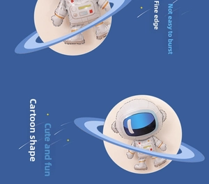 Detail of astronaut foil balloon showing reinforced edges and high-quality printed textures