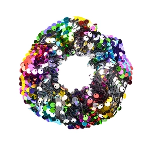 Colorful two-tone mermaid sequin hair scrunchie with reversible sparkling round sequins
