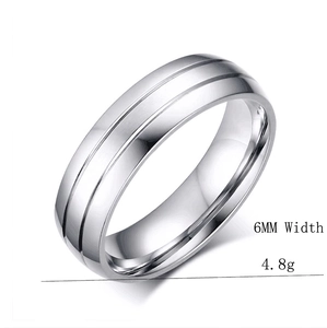Titanium steel ring with dual grooves, 6mm width and 4.8g weight on white background