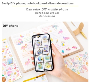Close-up of DIY crystal epoxy gold foil stickers with flamingos and stars on a phone case
