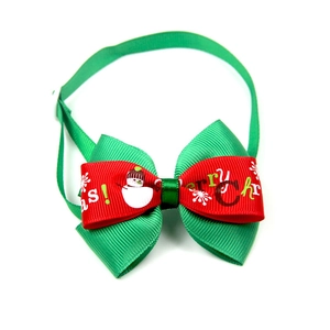 Christmas pet hat and bowtie set with green and red velvet Merry Christmas patterns