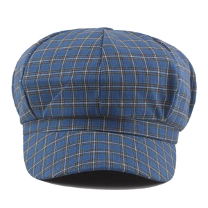 Vintage blue plaid octagonal newsboy hat for women with a classic British style design