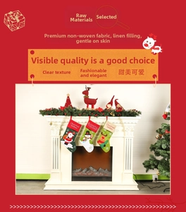 Linen Christmas stockings with Santa embroidery and non-woven fabric details