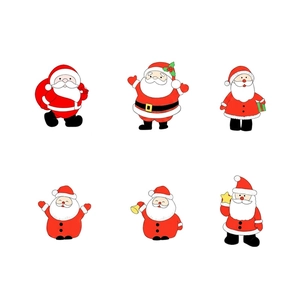 Cartoon Santa Claus figurines set featuring gift bags and bells for Xmas decor