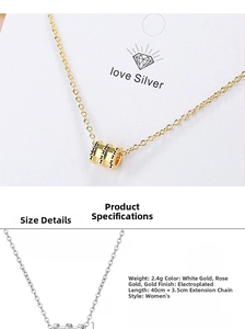 Detailed specs of waist cylinder pendant necklaces in gold, rose gold and silver