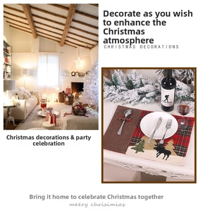 Christmas placemat with red plaid design, reindeer print, and festive table setting