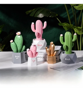 Creative resin cactus figurines with geometric pots for modern home room decoration