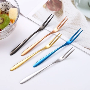 Fruit Forks 304 Stainless Steel Two Prong Dessert Cake Salad Appetizer Reusable Mirror Polished Multicolor Modern Tableware