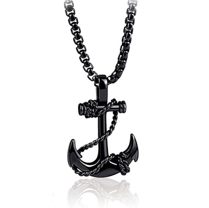 Collier Pendentif Ancre Homme Nautique Acier Titane Gothique Punk Corde Bijoux