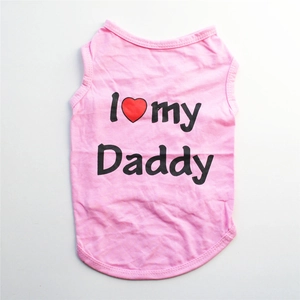 Pink dog knit vest with I Love My Daddy print detail on a soft knitted fabric texture