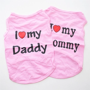 Pink pet cotton vests featuring I Love my Mommy and I Love my Daddy prints for small dogs