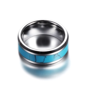 8mm stainless steel band ring featuring a minimalist turquoise inlay design for men and women