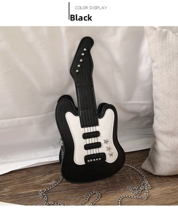 Detail view of electric guitar crossbody bag with silver star studs and chain strap