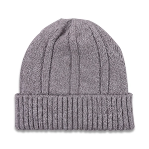 Detailed view of lavender knit beanie showing the thick ribbed texture and wide cuffed brim