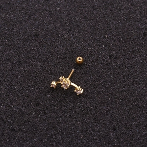 Minimalist gold moon cartilage stud with clear zircons and stainless steel screw back