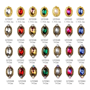 Vintage Alloy Rhinestone Nail Art Charms Retro Oval Faux Artificial Pearl Palace Style DIY Manicure Accessories