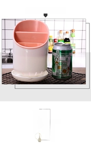 Detail display of double-layer plastic cutlery holder with drainage tray for kitchen