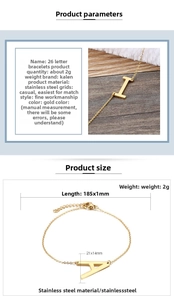 Detailed product parameters of golden stainless steel letter bracelet with dimensions