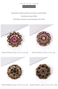 Detail of vintage alloy brooches set with pink and purple rhinestones and crystals