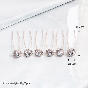 Set di 6 forcine per capelli da sposa oro rosa con strass tondi per acconciature