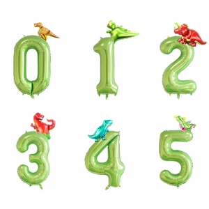 40-inch green number foil balloons with cute cartoon dinosaur toppers for parties