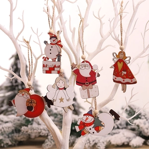 Pendentifs de Noël en Bois Peint Père Noël Bonhomme de Neige Ange Ornements pour Sapin de Noël Décorations Suspendues Maison Décor Festif