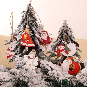 Décorations de Noël en bois peintes à la main avec figurines de Père Noël et bonshommes