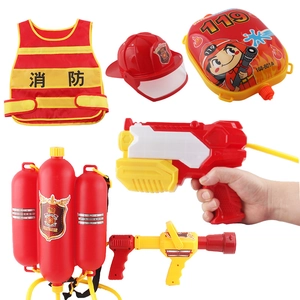 Costume Da Gioco Di Ruolo Da Pompiere Per Bambini Pistola Ad Acqua Zaino In Plastica Con Casco E Gilet In Poliestere Giocattolo