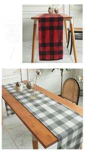 Detail of red and white plaid table runner showing fabric texture and elegant drape