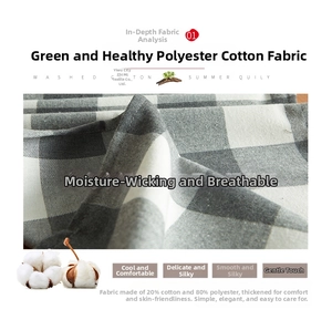 Close-up of thick grey and white plaid washed cotton fabric with clear woven texture