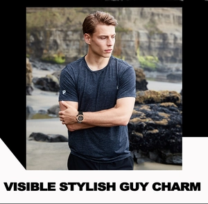 Close-up of a stylish men's waterproof sport watch with silicone strap on a model's wrist