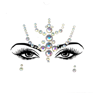 Detailed view of luminous face rhinestones sticker in crown pattern for Halloween parties