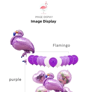 Detailed set of purple flamingo foil balloons and latex balloons for party decoration