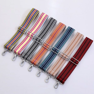 Adjustable colorful ethnic style wide woven shoulder straps with silver metal hooks