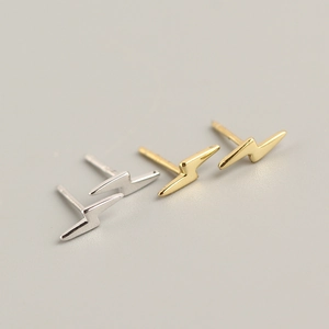 Minimalist S925 sterling silver lightning bolt stud earrings in gold and silver finishes