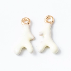 White enamel coral branch charms with gold rings for necklaces and bracelets