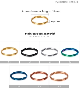Detailed size chart of 2mm colorful stainless steel rings with 17mm inner diameter