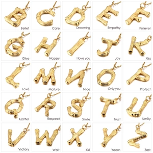 Ciondolo Lettera Iniziale Texture Bambù Acciaio Inossidabile Placcato Oro Gioielli Hip Hop Per Uomini Donne