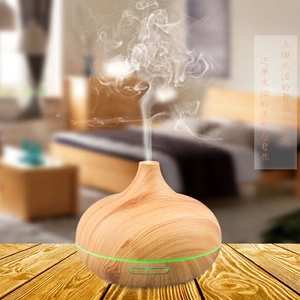 Ultrasonic light wood grain essential oil diffuser with colorful LED ring and mist display